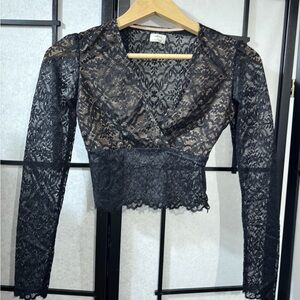 Sheer Black Lace Long-Sleeve Women’s Top